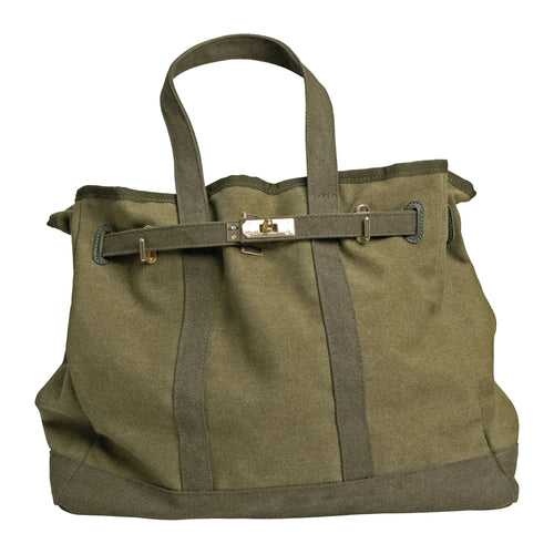 Huntley Equestrian Barnkin Canvas Tote with Gold Hardware, Military Olive