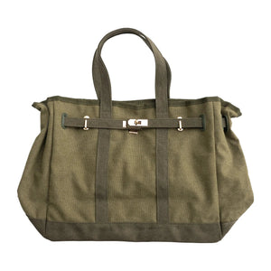 Huntley Equestrian Barnkin Olive Green Canvas Tote Bag with Gold Hardware