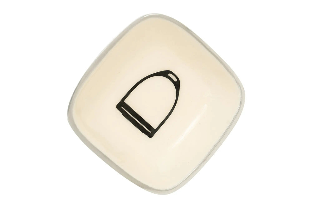 Huntley Equestrian Small Square White Bowl with Stirrup Design