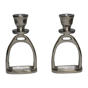 Huntley Equestrian Stirrup Candle Stick Holders, Silver set of 2