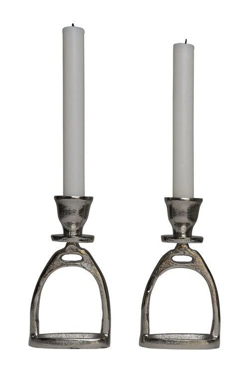 Huntley Equestrian Stirrup Candle Stick Holders, Silver set of 2