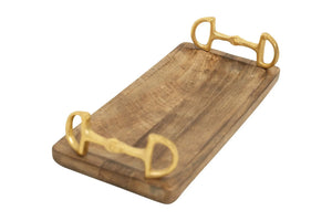Huntley Equestrian Wooden Rectangle Tray with Gold Bit Handles