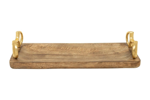Huntley Equestrian Wooden Rectangle Tray with Gold Bit Handles