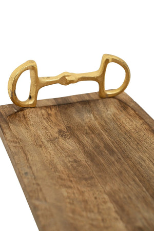 Huntley Equestrian Wooden Rectangle Tray with Gold Bit Handles
