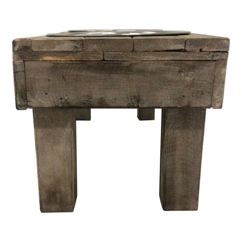Huntley Pet Berjen Table Elevated Double Bowl Pet Feeder, Brown Wash