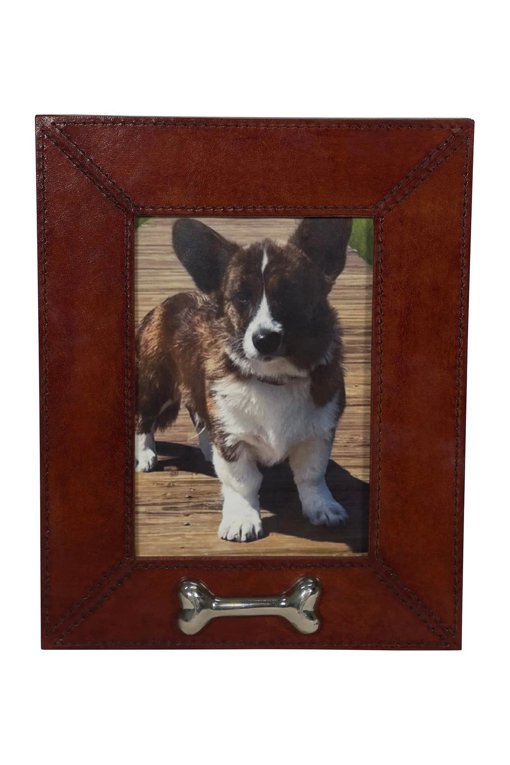 Huntley Pet Leather Picture Frame with Silver Bone Accent