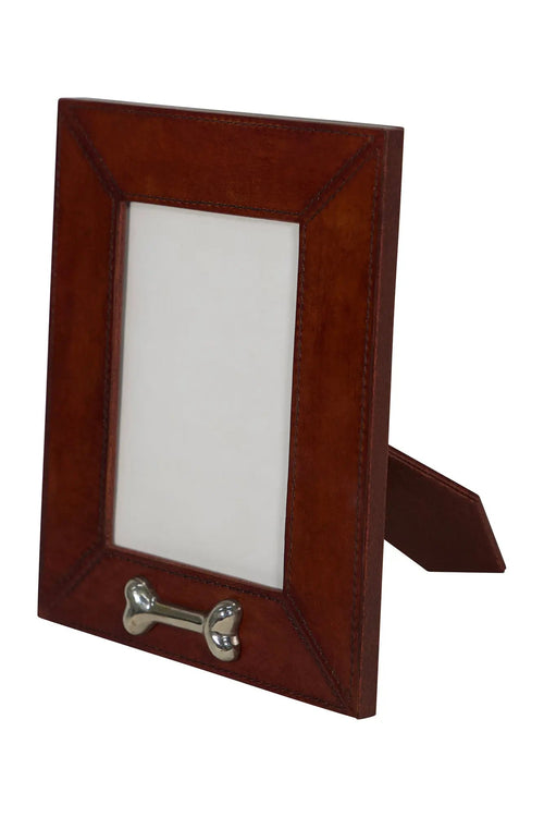 Huntley Pet Leather Picture Frame with Silver Bone Accent