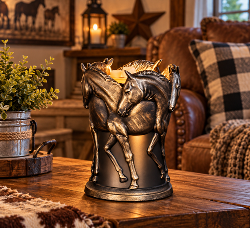 Horses, Silver Wax And Oil Warmer Electric Decorative Warmer PLUS 3 Pack Replacement Bulbs