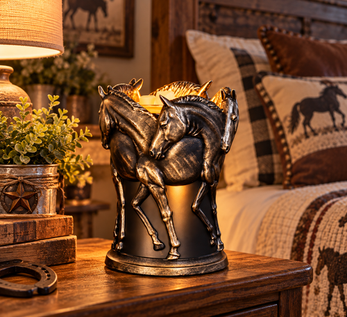 Horses, Silver Wax And Oil Warmer Electric Decorative Warmer PLUS 3 Pack Replacement Bulbs