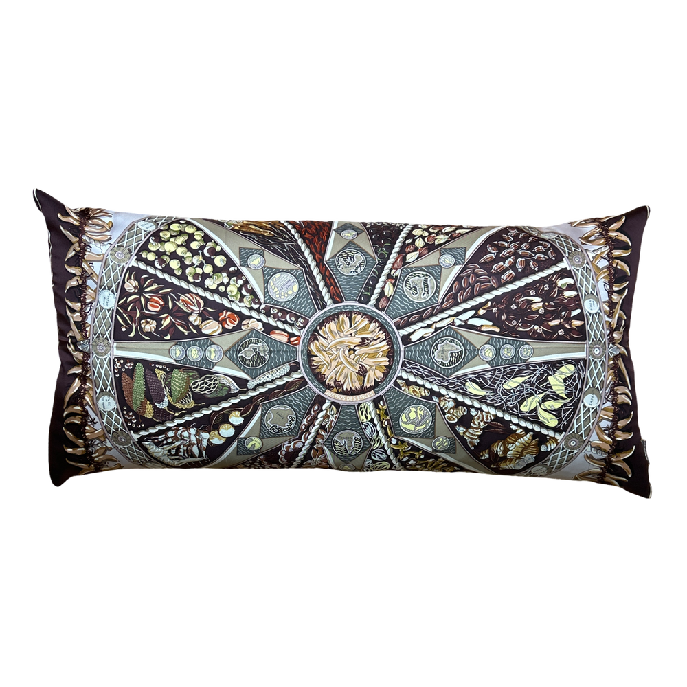 Aux Pays des Epices Vintage Silk Scarf Lumbar Pillow 35"