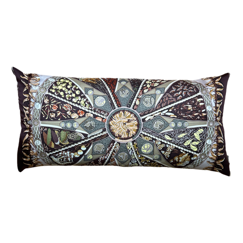 Aux Pays des Epices Vintage Silk Scarf Lumbar Pillow 35"
