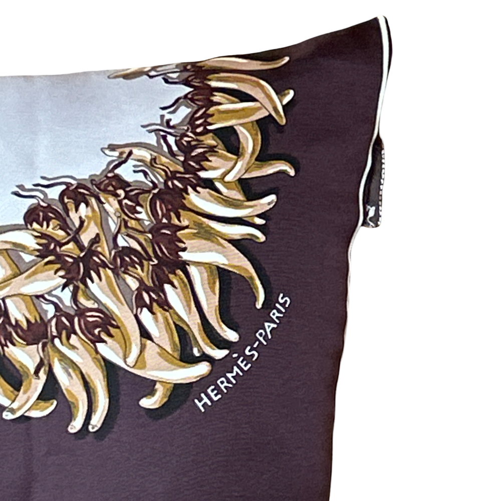 Aux Pays des Epices Vintage Silk Scarf Lumbar Pillow 35"