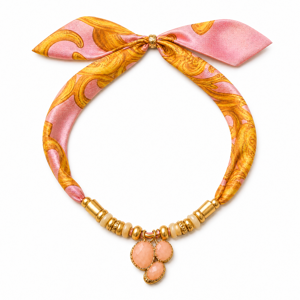 CC Chain Pink Vintage Scarf & Quartz Necklace