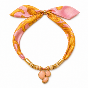 CC Chain Pink Vintage Scarf & Quartz Necklace