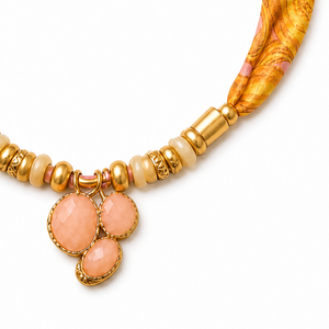 CC Chain Pink Vintage Scarf & Quartz Necklace