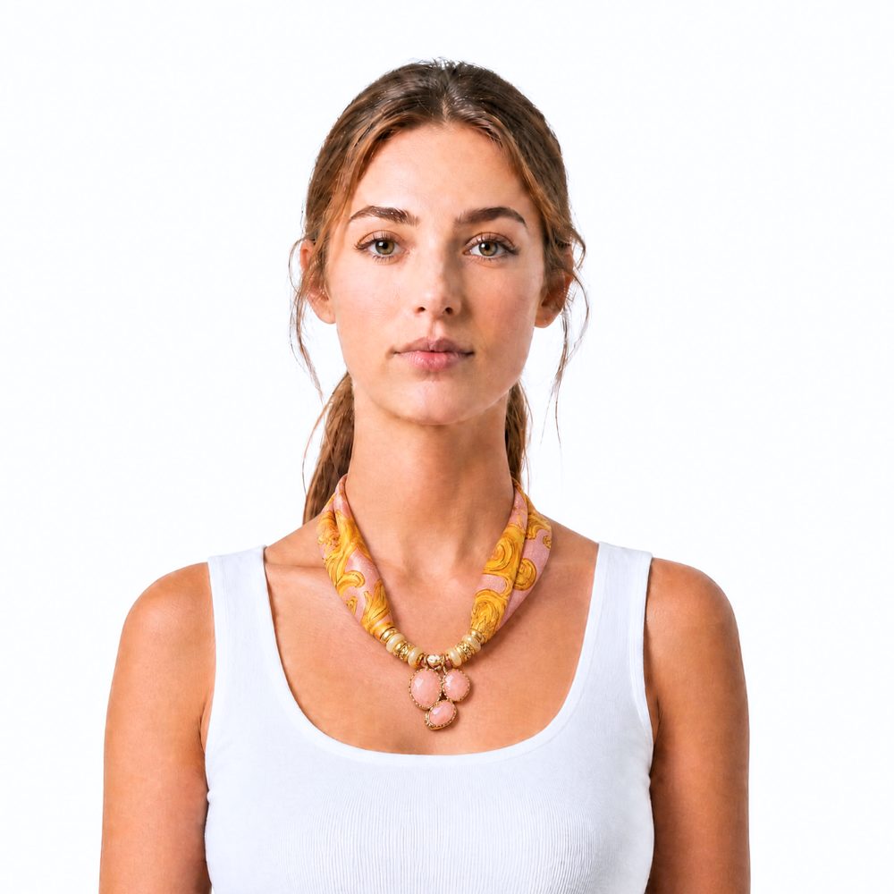 CC Chain Pink Vintage Scarf & Quartz Necklace