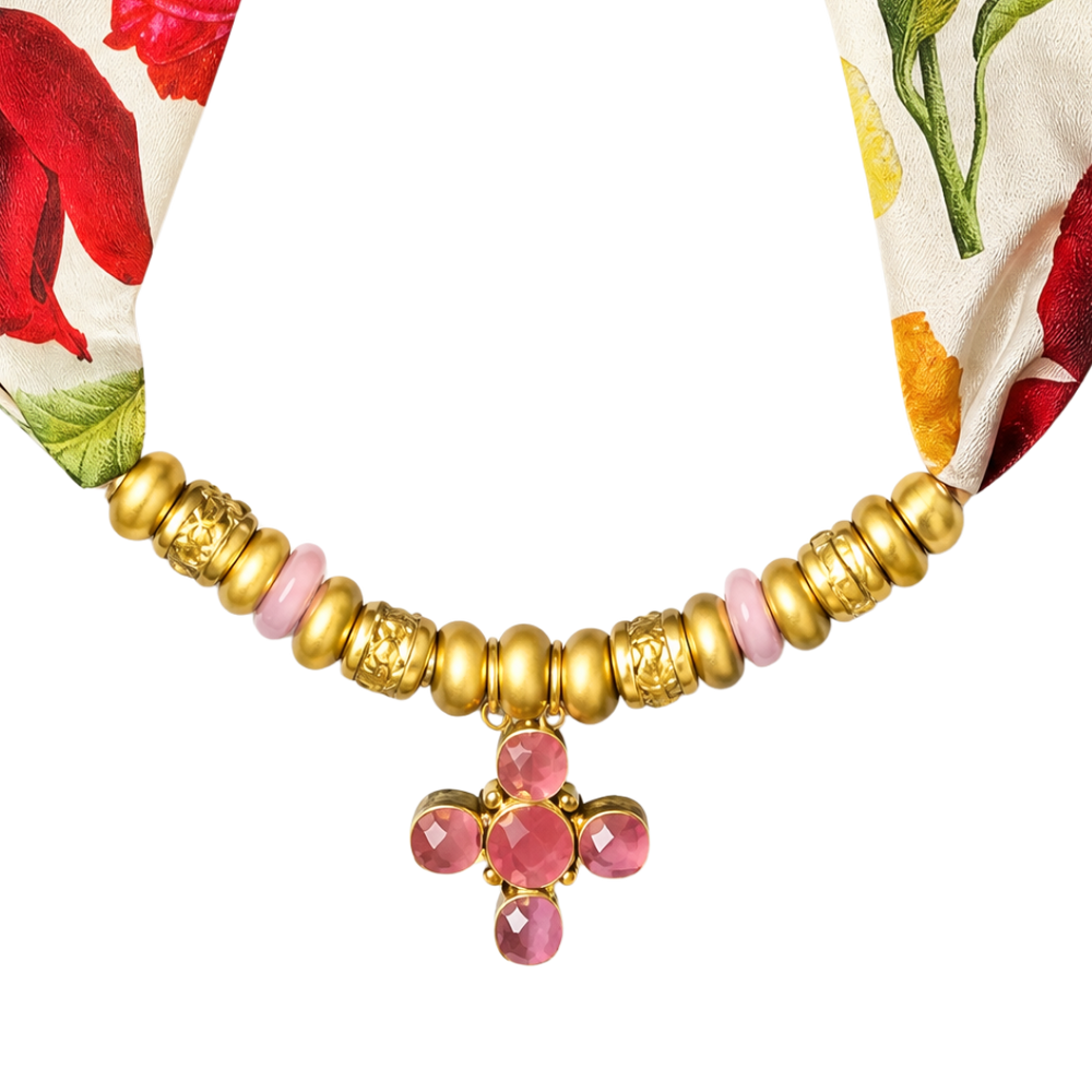 Roses Vintage Scarf & Labradorite Necklace