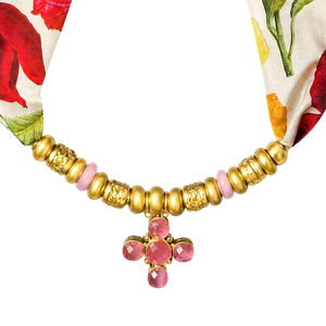 Roses Vintage Scarf & Labradorite Necklace