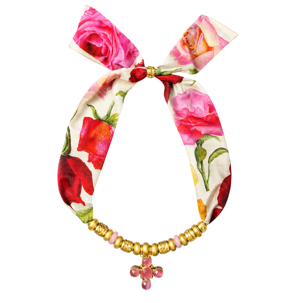 Roses Vintage Scarf & Labradorite Necklace
