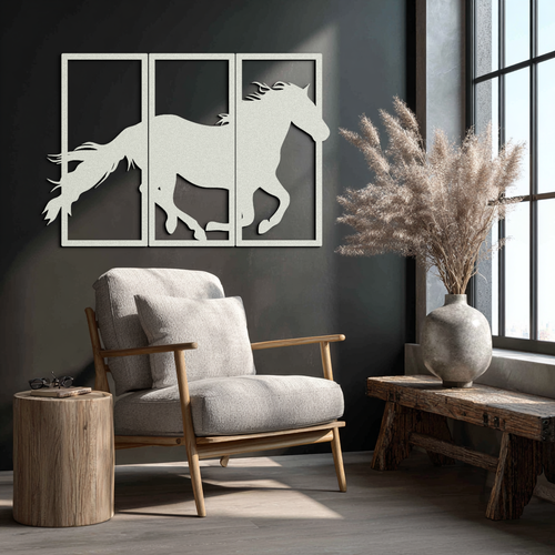 Galloping Horse Metal Wall Art – 3-Panel Western Decor - KAF270
