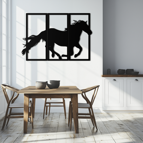 Galloping Horse Metal Wall Art – 3-Panel Western Decor - KAF270