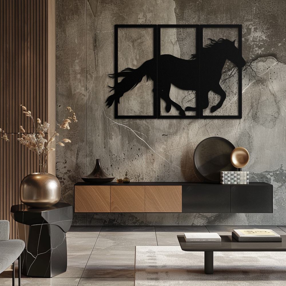 Galloping Horse Metal Wall Art – 3-Panel Western Decor - KAF270