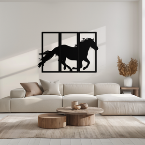 Galloping Horse Metal Wall Art – 3-Panel Western Decor - KAF270
