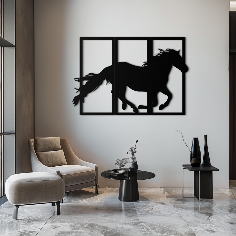 Galloping Horse Metal Wall Art – 3-Panel Western Decor - KAF270