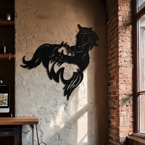 Abstract Wild Horses Metal Wall Art – Dynamic Horse Silhouette Decor- KAF569