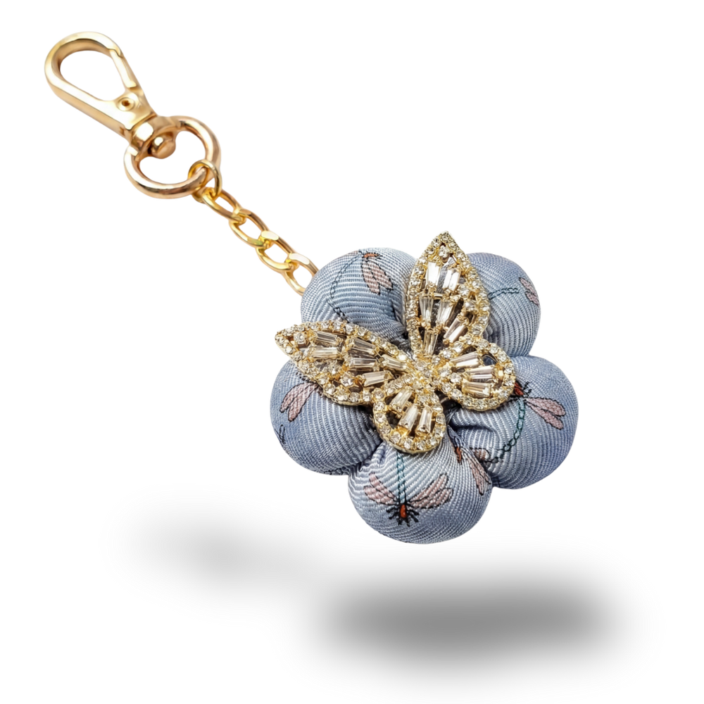 Dragonfly & Butterfly Vintage Silk Necktie Bag Charm Keychain
