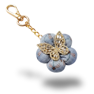 Dragonfly & Butterfly Vintage Silk Necktie Bag Charm Keychain
