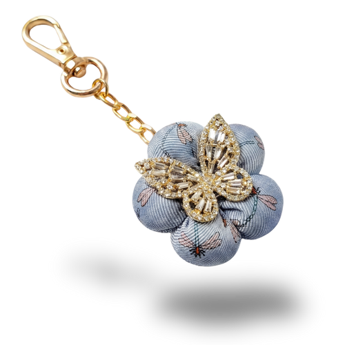 Dragonfly & Butterfly Vintage Silk Necktie Bag Charm Keychain