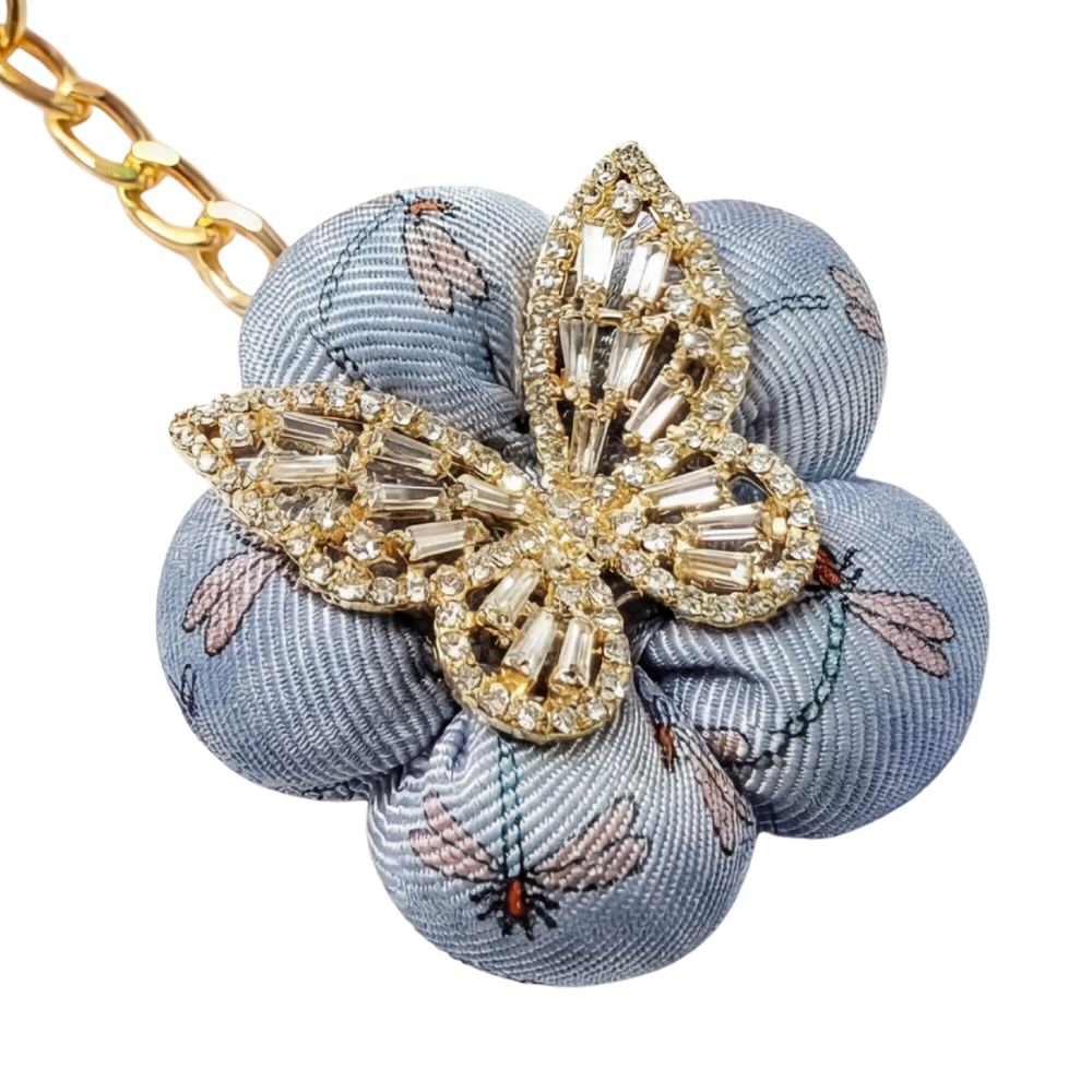 Dragonfly & Butterfly Vintage Silk Necktie Bag Charm Keychain