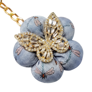 Dragonfly & Butterfly Vintage Silk Necktie Bag Charm Keychain