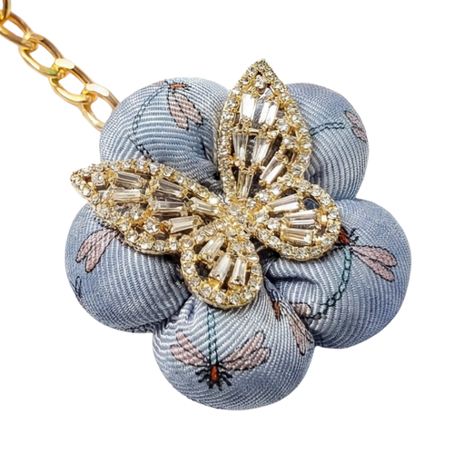 Dragonfly & Butterfly Vintage Silk Necktie Bag Charm Keychain