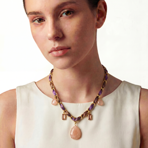 Equestrian Houndstooth Vintage Scarf Link Necklace