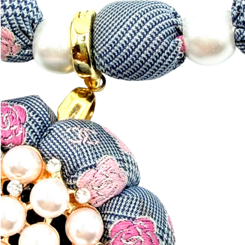 CC Camellia Check Flower Vintage Silk Necktie Necklace