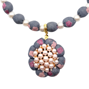 CC Camellia Check Flower Vintage Silk Necktie Necklace