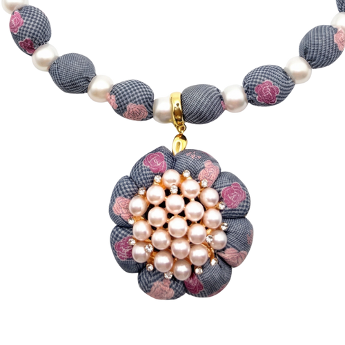 CC Camellia Check Flower Vintage Silk Necktie Necklace