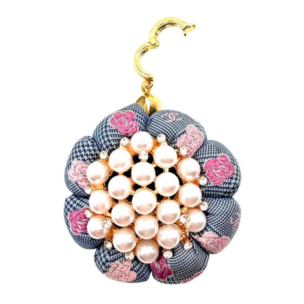 CC Camellia Check Flower Vintage Silk Necktie Necklace