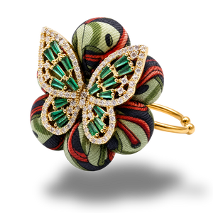 Butterfly Belt Print Vintage Silk Necktie Ring