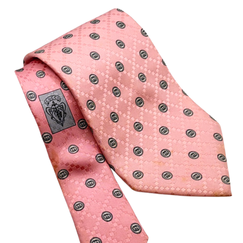 Checkerboard GG Pink Butterfly Vintage Silk Necktie Cuff Bracelet