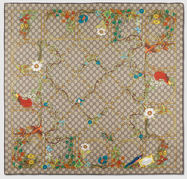 GG Floral Lattice Vintage Silk Scarf Coffee Run Keychain Bag