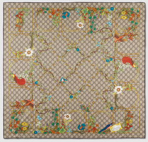 GG Floral Lattice Vintage Silk Scarf Coffee Run Keychain Bag