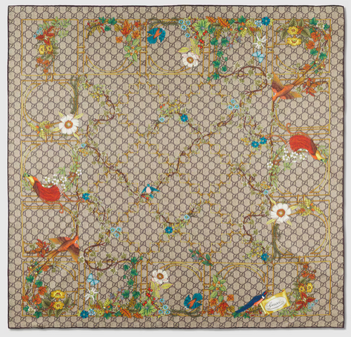 GG Floral Lattice Vintage Silk Scarf Coffee Run Keychain Bag