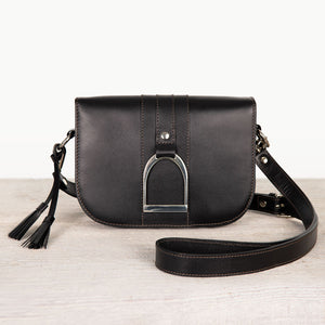 Signature Stirrup - Riding Stirrup Crossbody Luxury Leather Handbag in Black