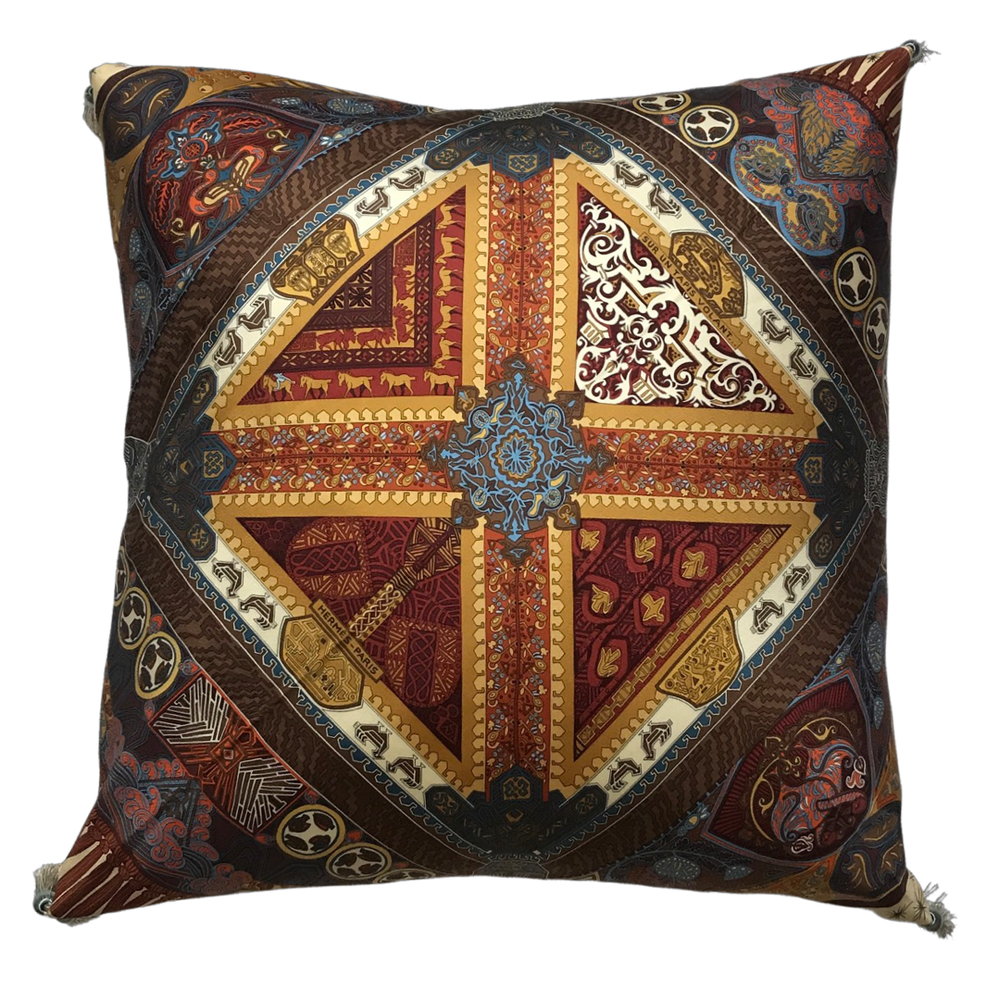 Sur Un Tapis Volant Vintage Silk Scarf Pillow 24”