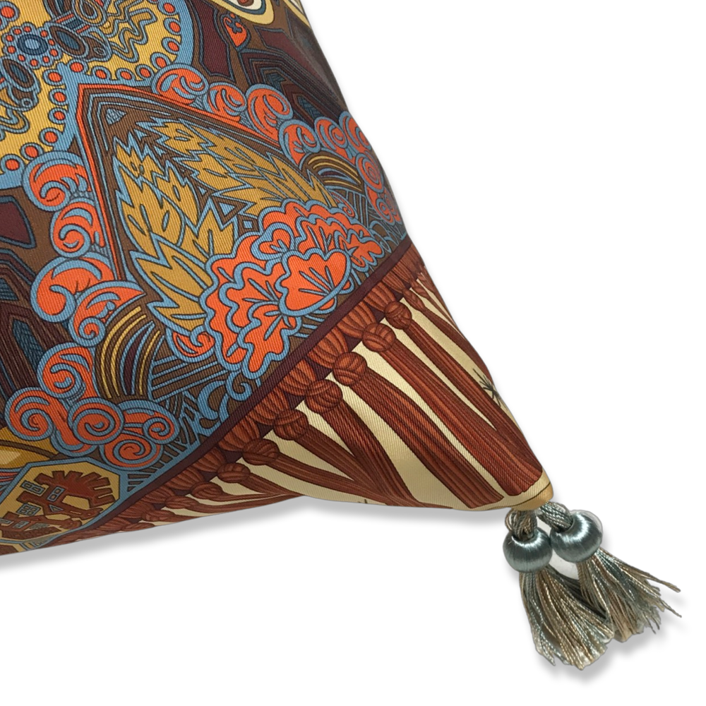 Sur Un Tapis Volant Vintage Silk Scarf Pillow 24”