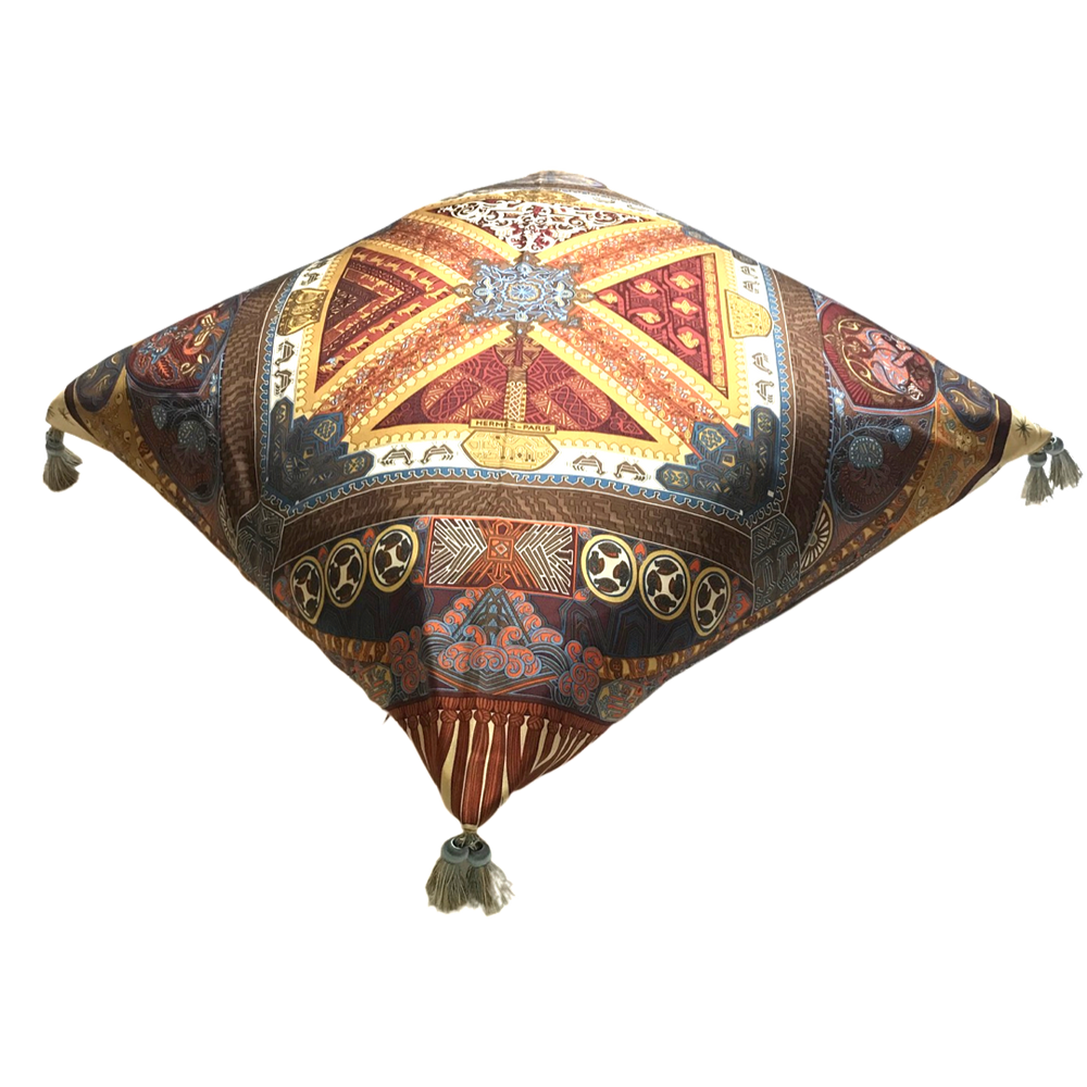 Sur Un Tapis Volant Vintage Silk Scarf Pillow 24”