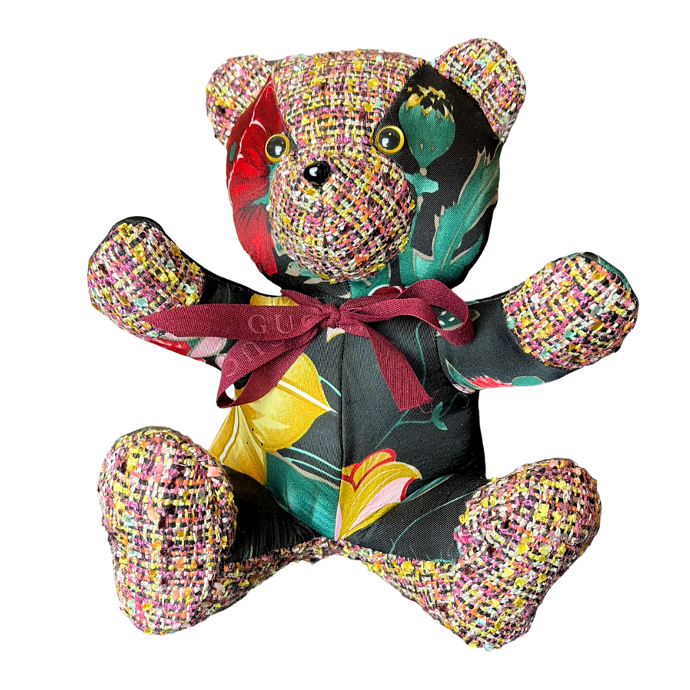 Fiori Nero Vintage Silk Scarf Tender Teddy Bear